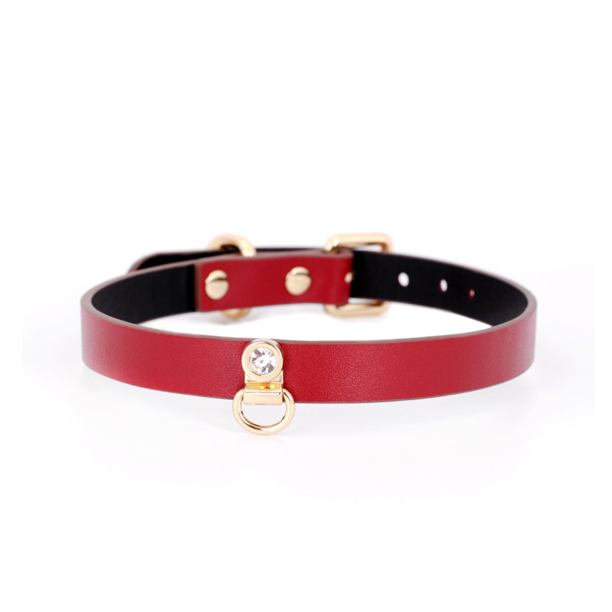 Handmade Shining Stone BDSM Leather Bondage Choker with Leash 4-colors