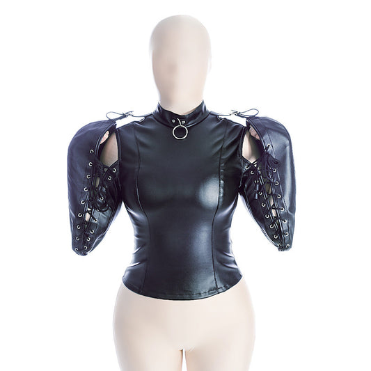 Restrictive BDSM Leather Straitjacket with Arm-Binding Sleeves