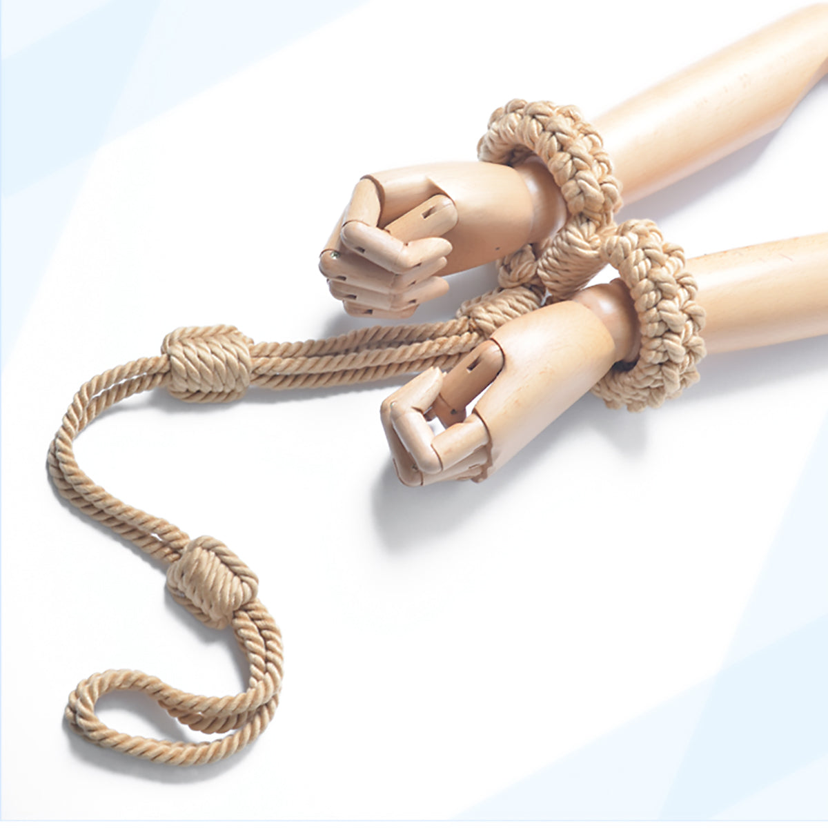 Soft Cotton Rope Bondage Wrist Cuffs with Leash Beige