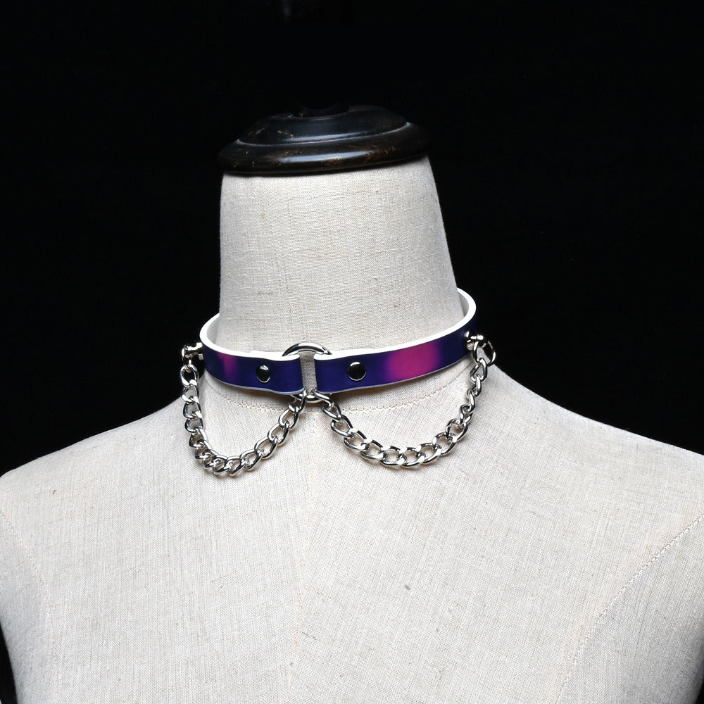 Heat-Sensitive Color-Changing BDSM Collar with Dangling Chains & Leash