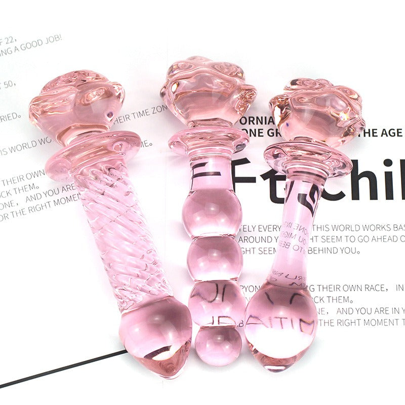 Pink Rose Glass Anal Plug Glass Dildo Butt Stimulation Sex Toys for Woman sexymaker Pink Rose Glass Anal Plug Glass Dildo Butt Stimulation Sex Toys for Woman sexymaker