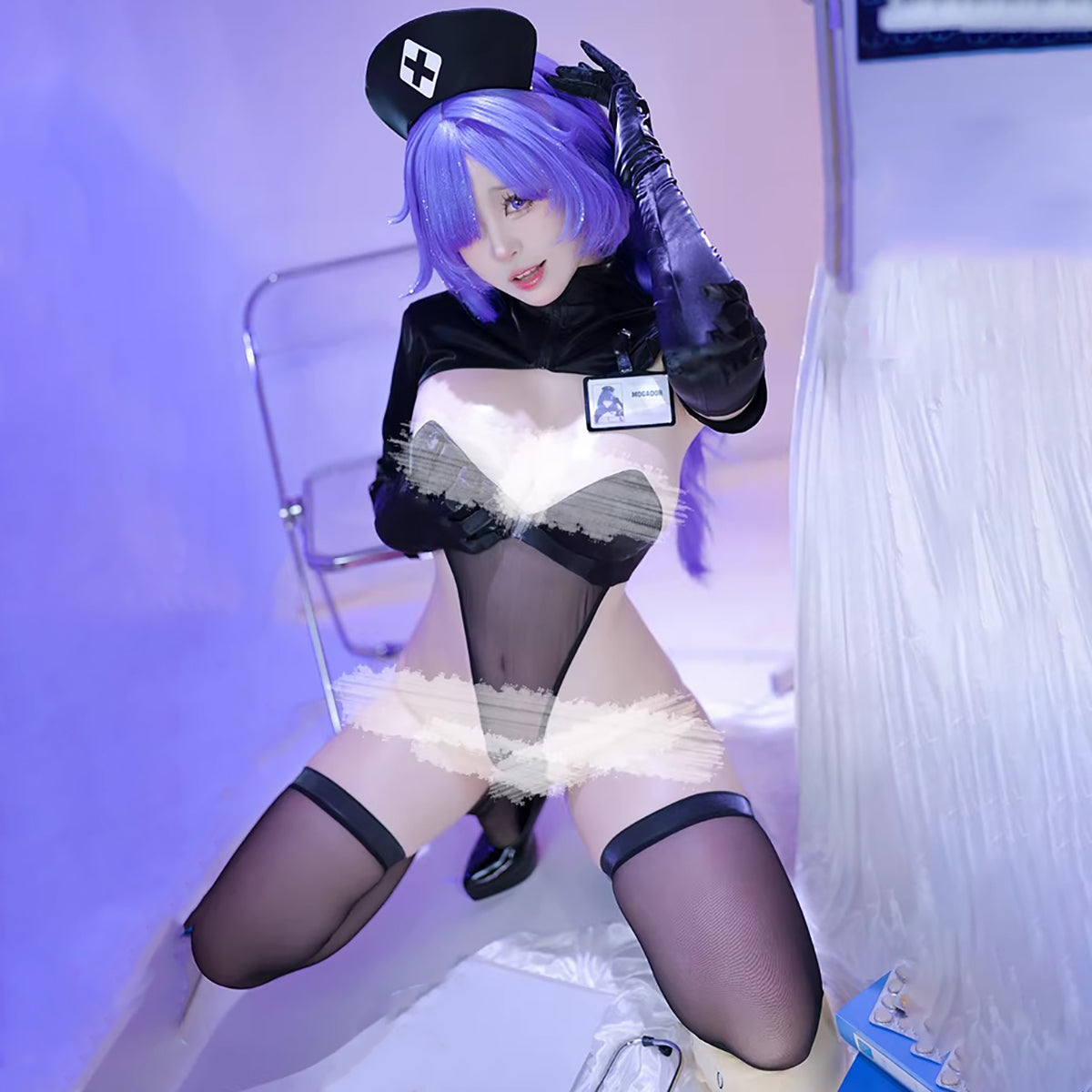 Azur Lane Mogador Dark Nurse High-Leg Bodysuit Cosplay Set with Mask