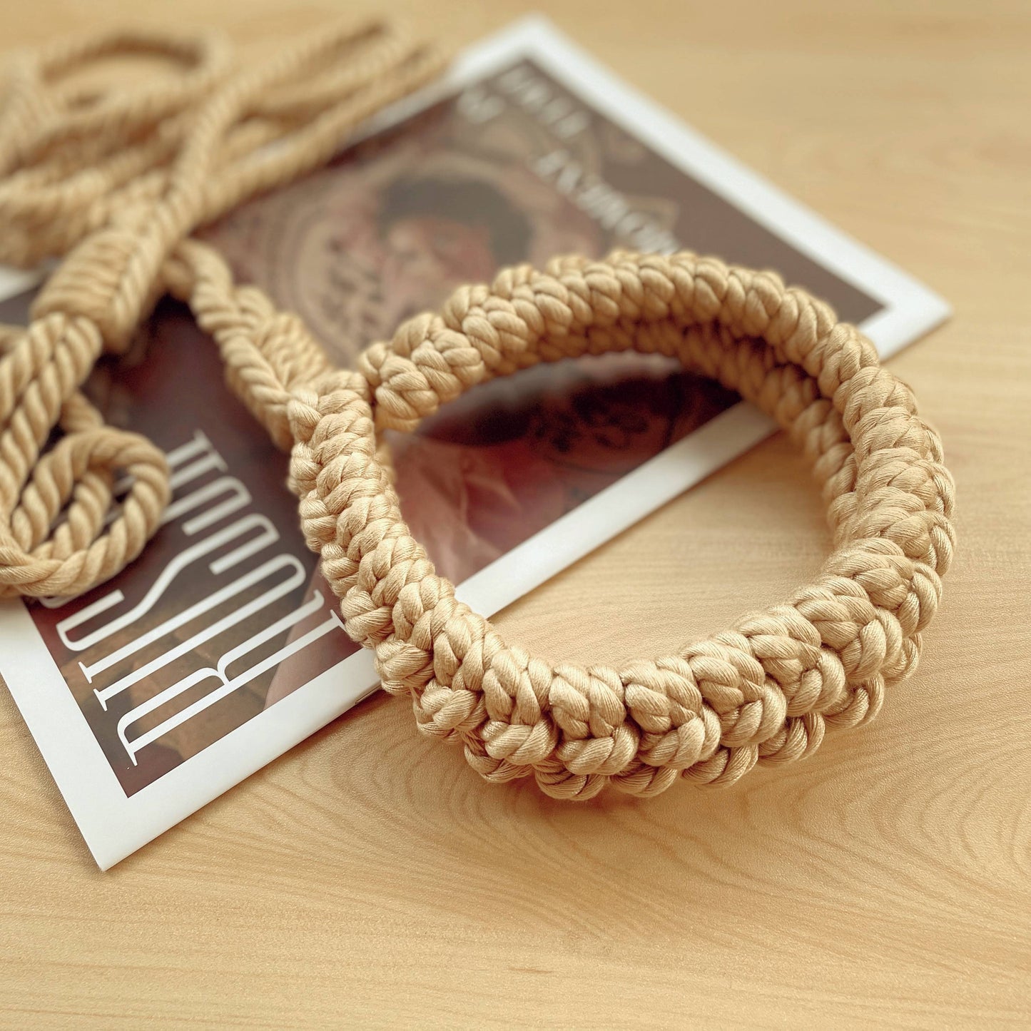 Handmade Cotton Rope Collar with Leash Beige – Soft Kinky Restraint for Bondage