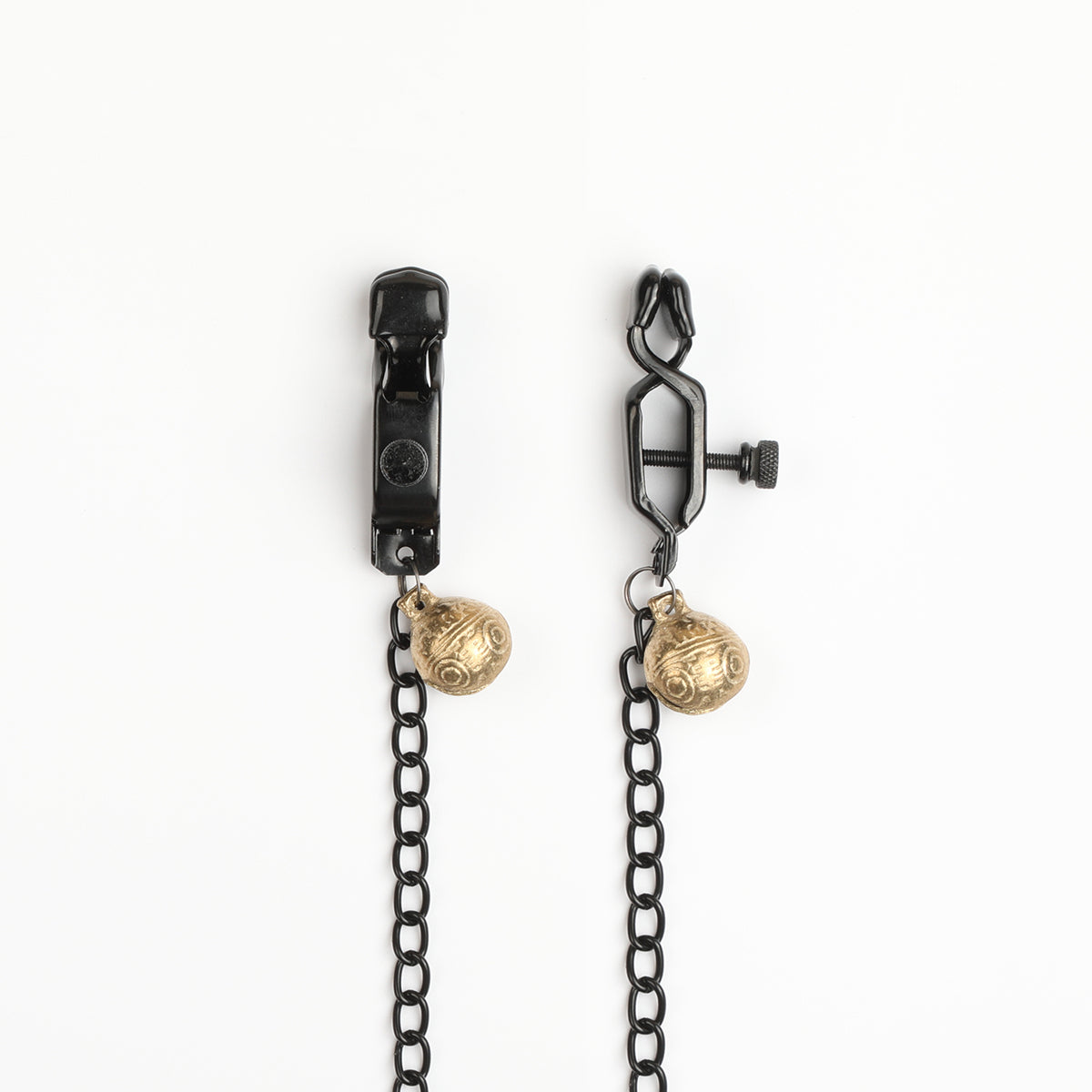 BDSM Chain Nipple Clamps with Elegant Brass Bells – Sensory Pleasure & Sound