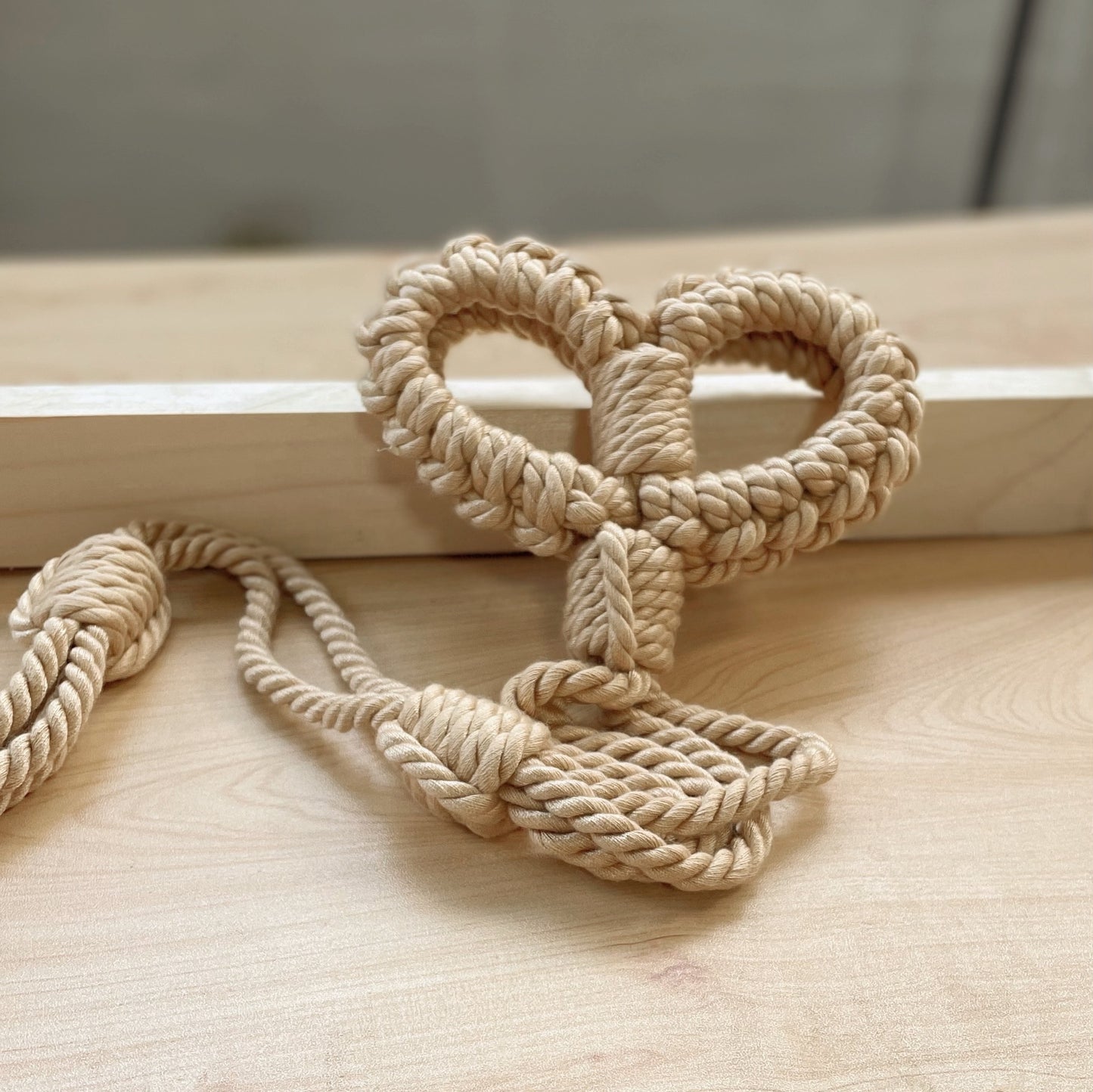 Soft Cotton Rope Bondage Wrist Cuffs with Leash Beige