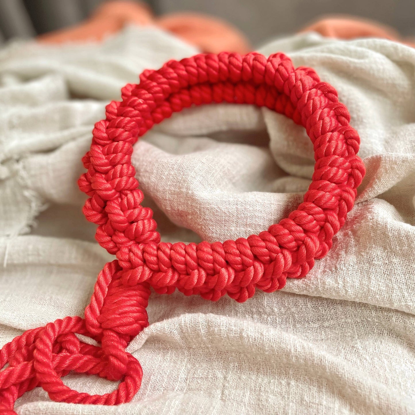 Handmade Cotton Rope Collar with Leash Red – Soft Kinky Restraint for Bondage