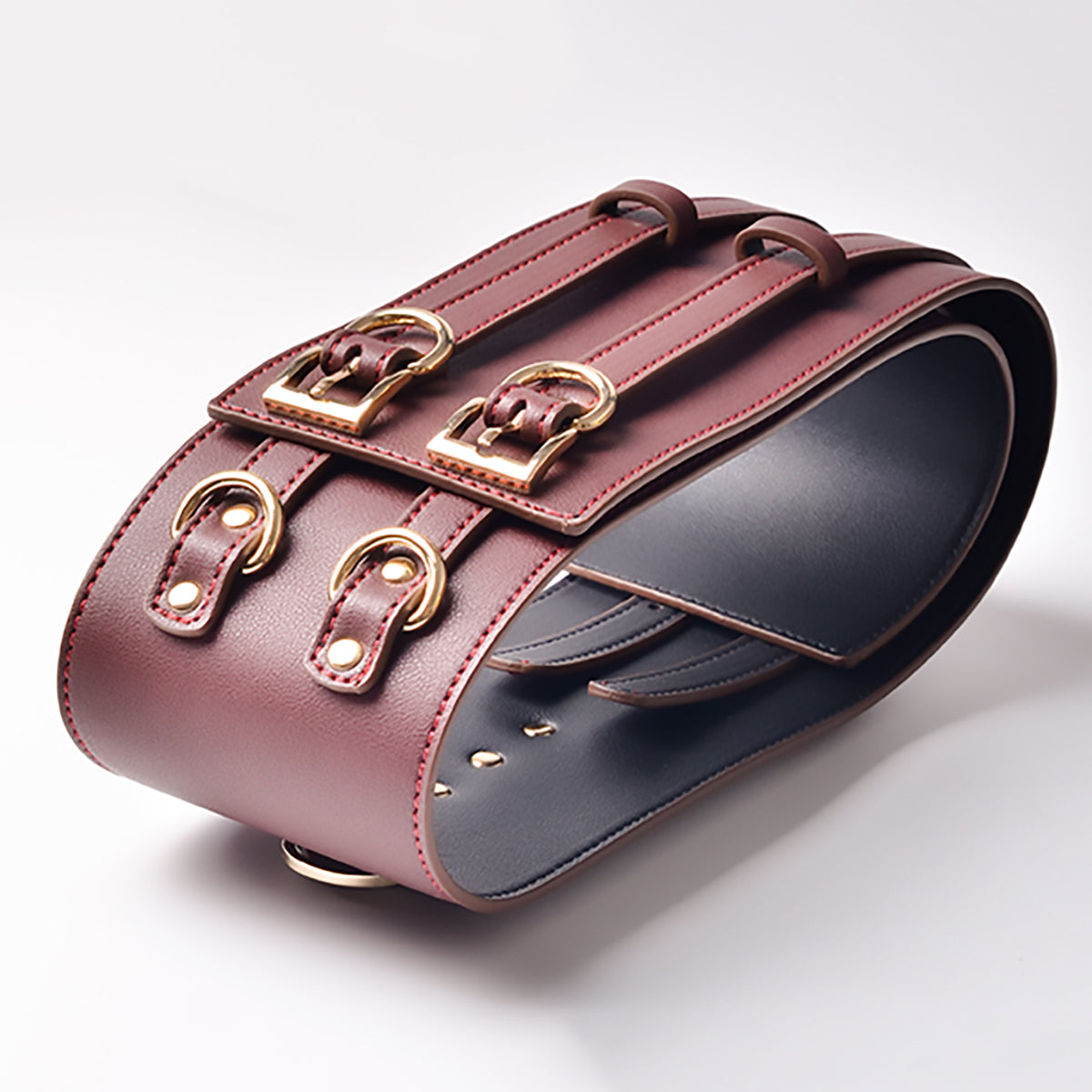 Luxury Dark Burgundy Leather Corset Restraint Set with Storage Bag