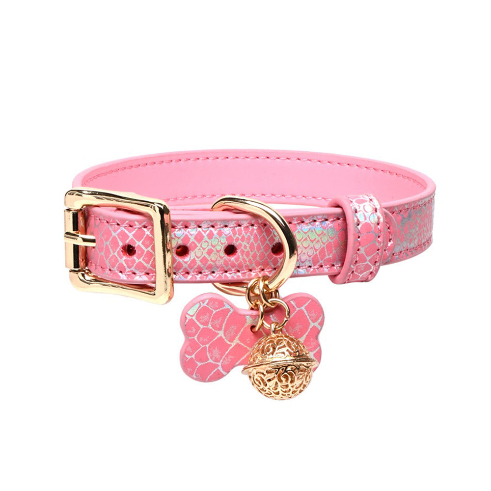 Seductive Dog Bone Charm BDSM Collar with Bell & Leash Pink/Black