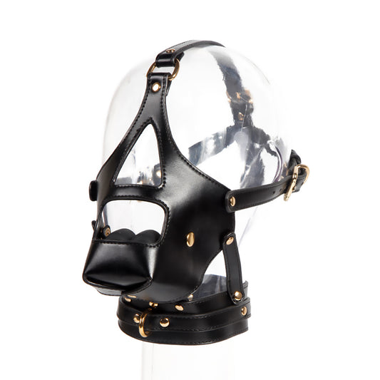 BDSM Bondage Leather Muzzle with Silicone Gag and Leash For Pet Play