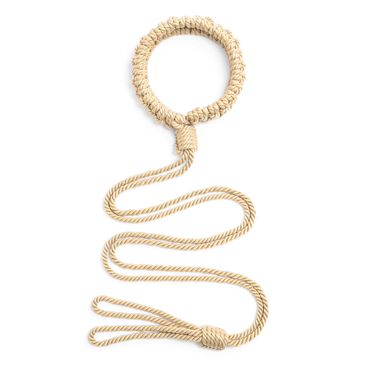 Handmade Cotton Rope Collar with Leash Beige – Soft Kinky Restraint for Bondage