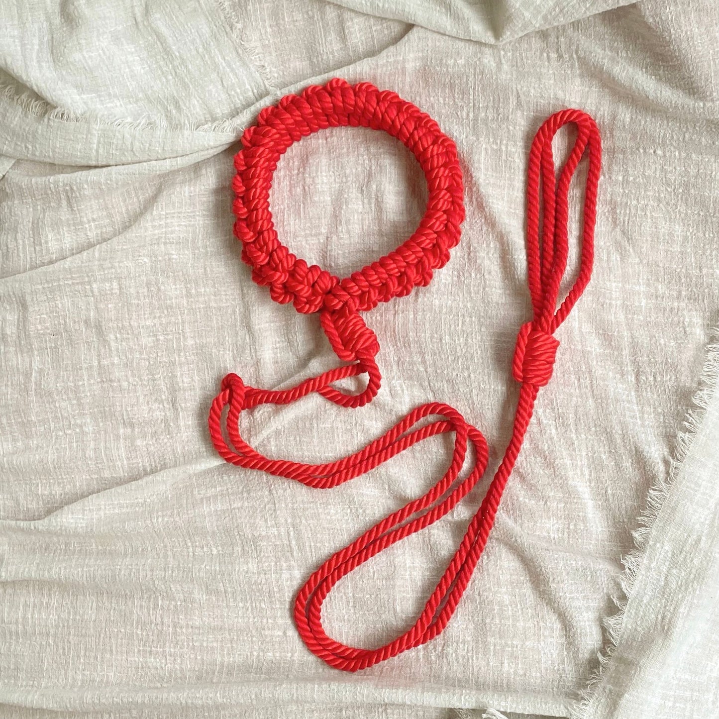 Handmade Cotton Rope Collar with Leash Red – Soft Kinky Restraint for Bondage