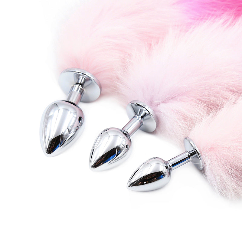 Pink Gradient Fox Tail Metal Butt Plug S/M/L