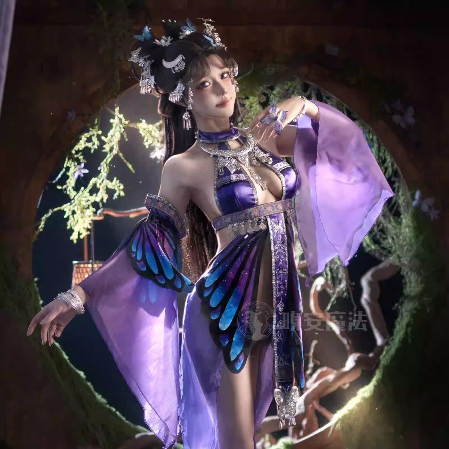 Enchanting Purple Sheer-Sleeve Sexy Chinese-Style Hanfu Dress with Silver Accents