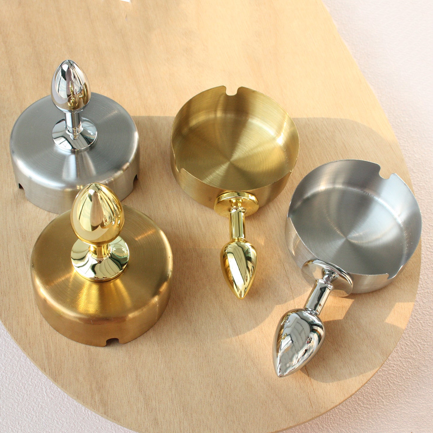 BDSM Stainless Steel Ashtray Anal Butt Plug 1.8cm/2.2cm/2.8cm/3.2cm