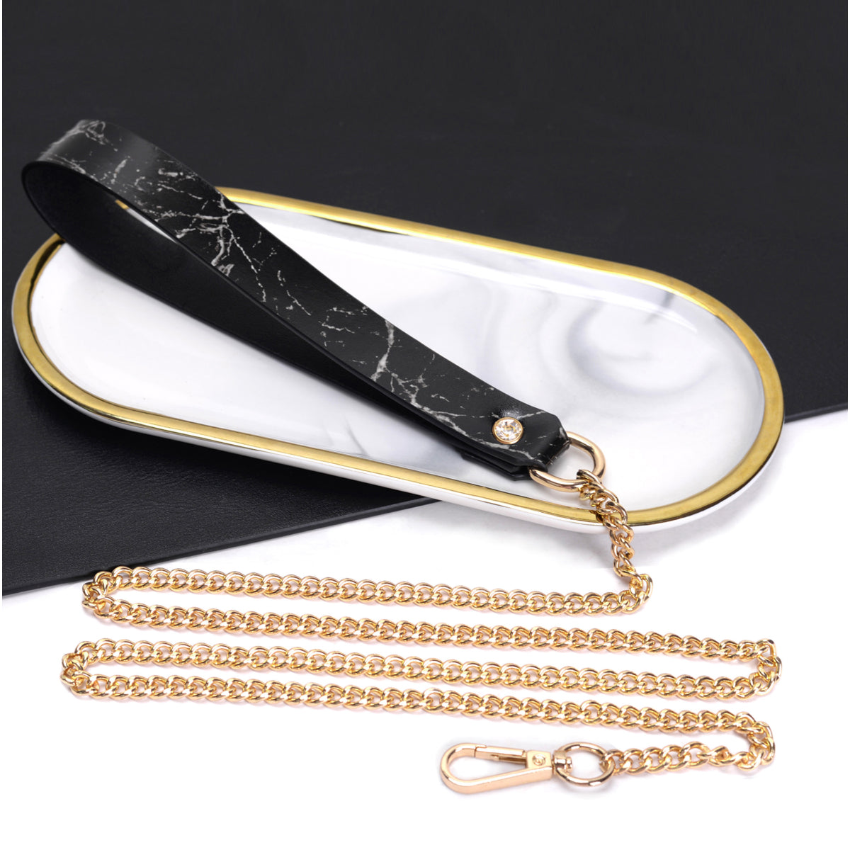 Heart Lock Marble-Pattern Real Leather Collar with Leash