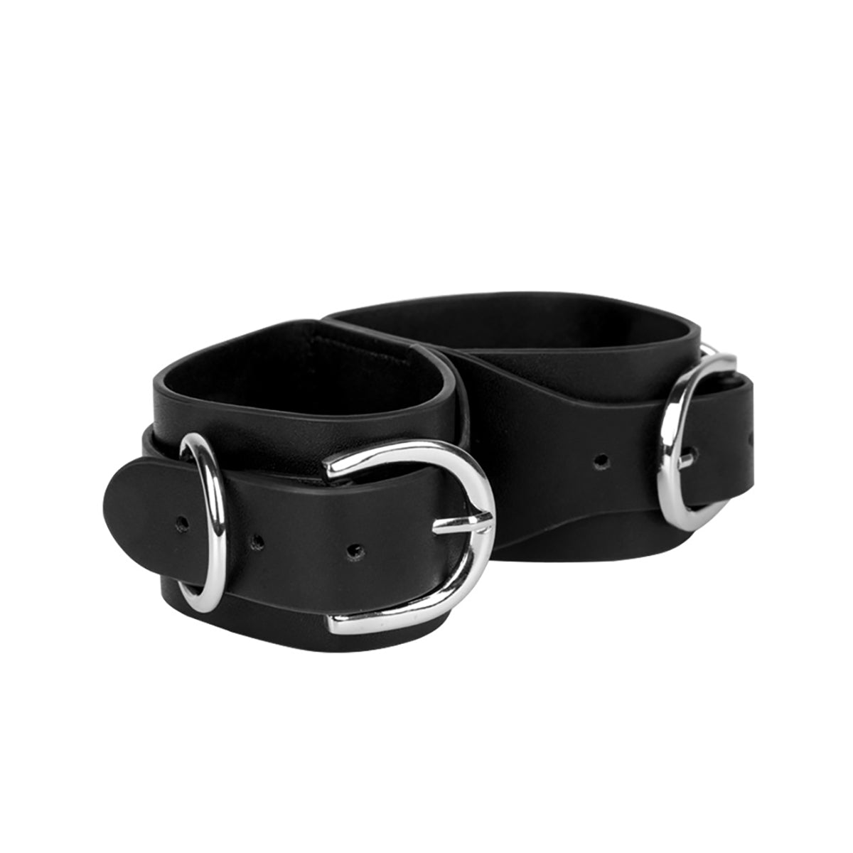 Minimalist Black Linked Faux Leather Wrist Cuffs with D-Ring