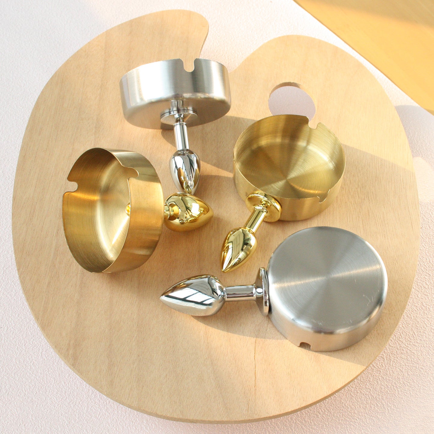 BDSM Stainless Steel Ashtray Anal Butt Plug 1.8cm/2.2cm/2.8cm/3.2cm