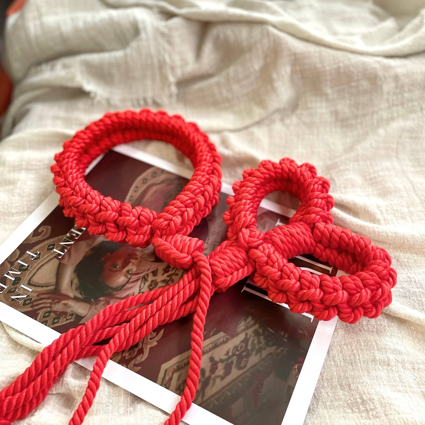 Handmade Cotton Rope Collar with Leash Red – Soft Kinky Restraint for Bondage