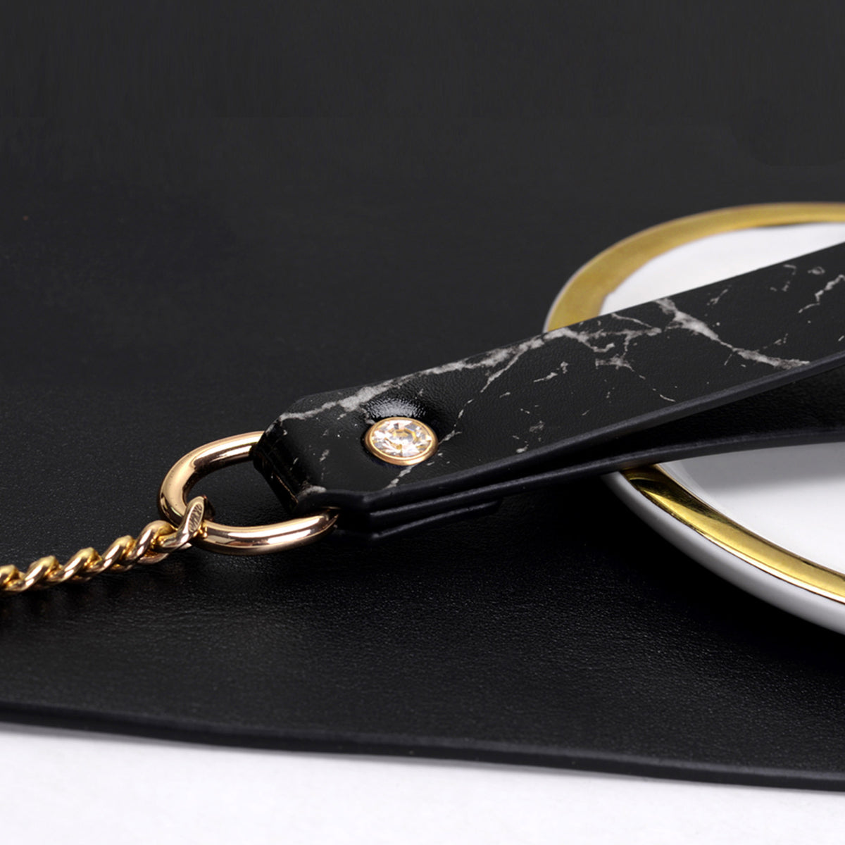 Heart Lock Marble-Pattern Real Leather Collar with Leash