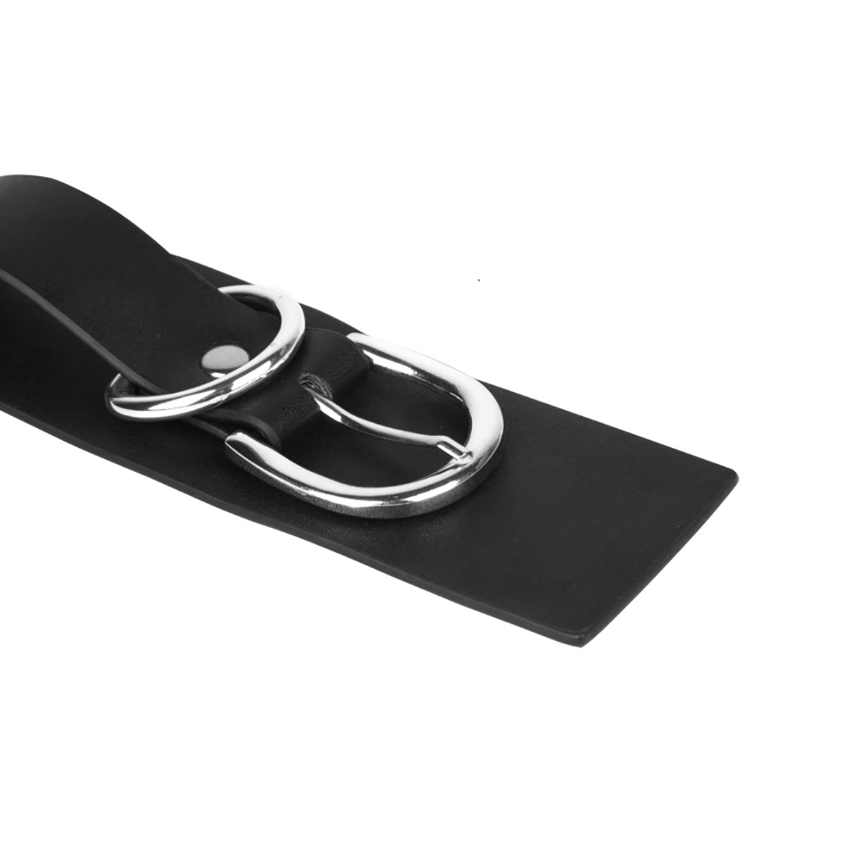 Minimalist Black Linked Faux Leather Wrist Cuffs with D-Ring