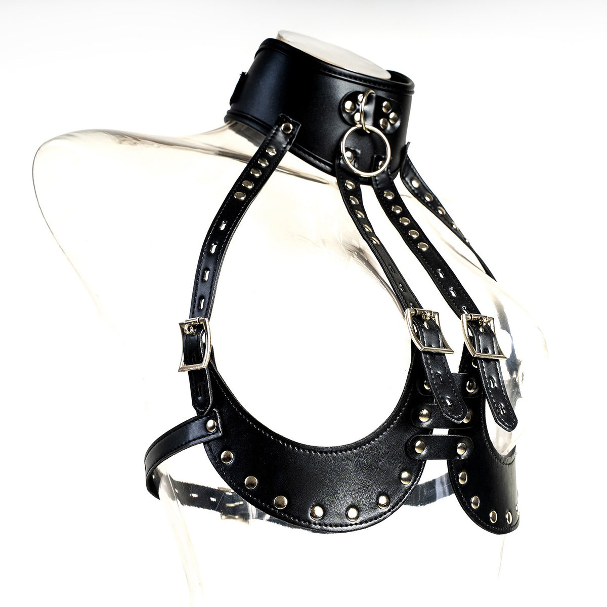 Seductive Studded Open-Bust Harness with O-Ring Collar