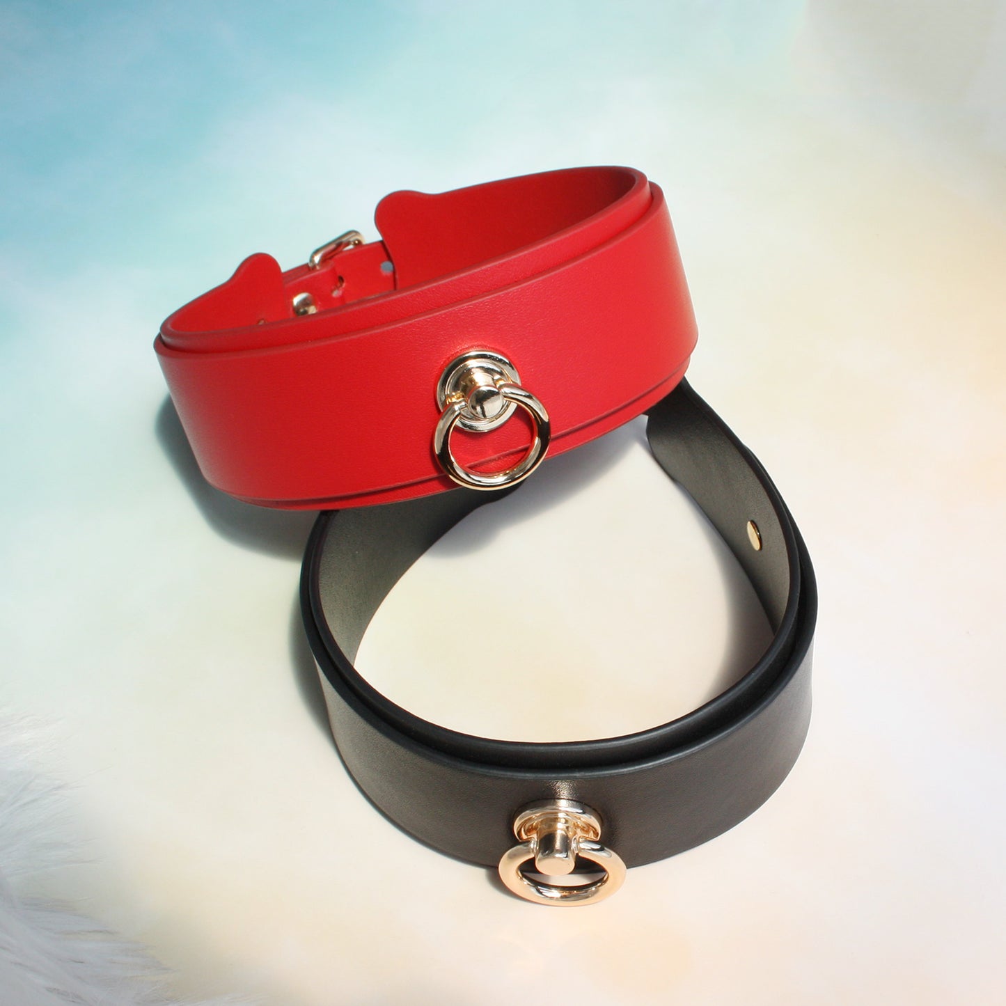 Crazy Wild Thick Cowhide Leather Bondage Collar with Leash Red/Black
