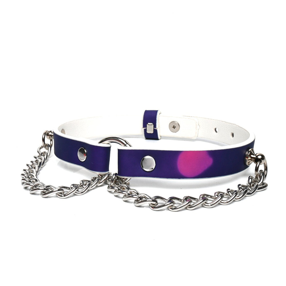 Heat-Sensitive Color-Changing BDSM Collar with Dangling Chains & Leash