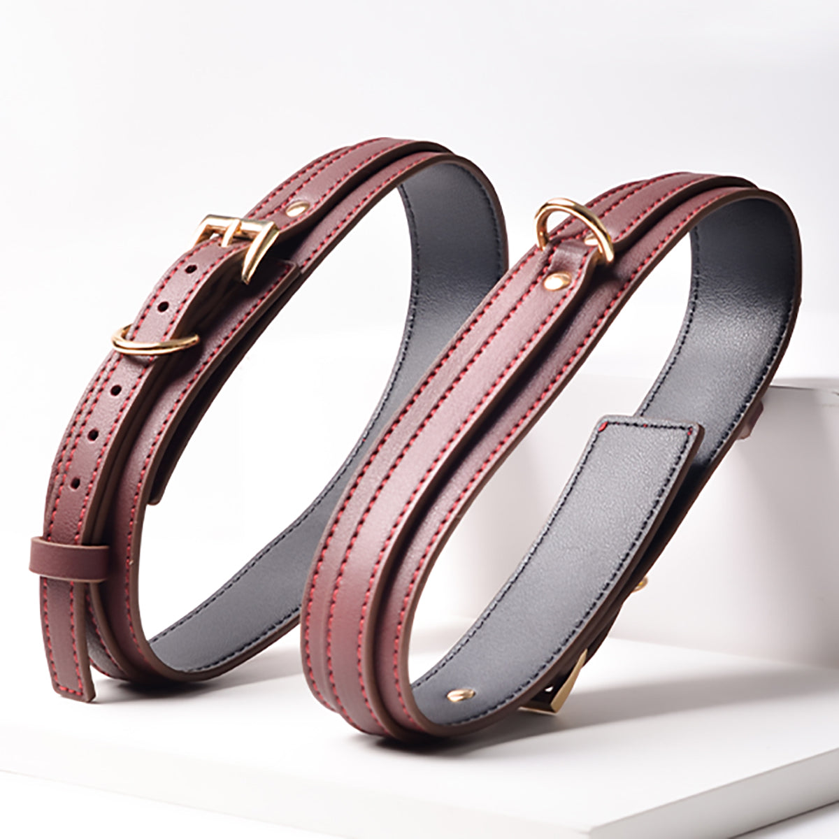 Luxury Dark Burgundy Leather Corset Restraint Set with Storage Bag