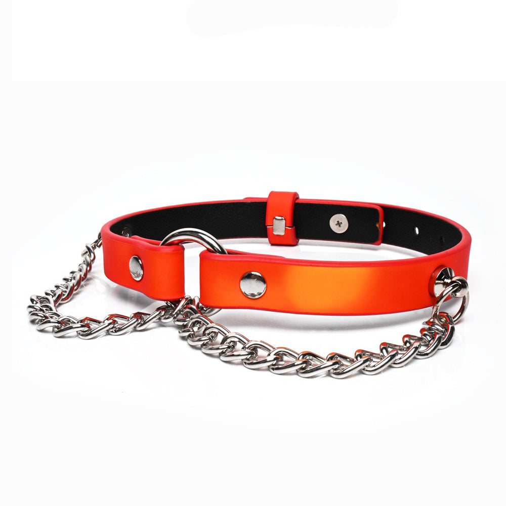 Heat-Sensitive Color-Changing BDSM Collar with Dangling Chains & Leash