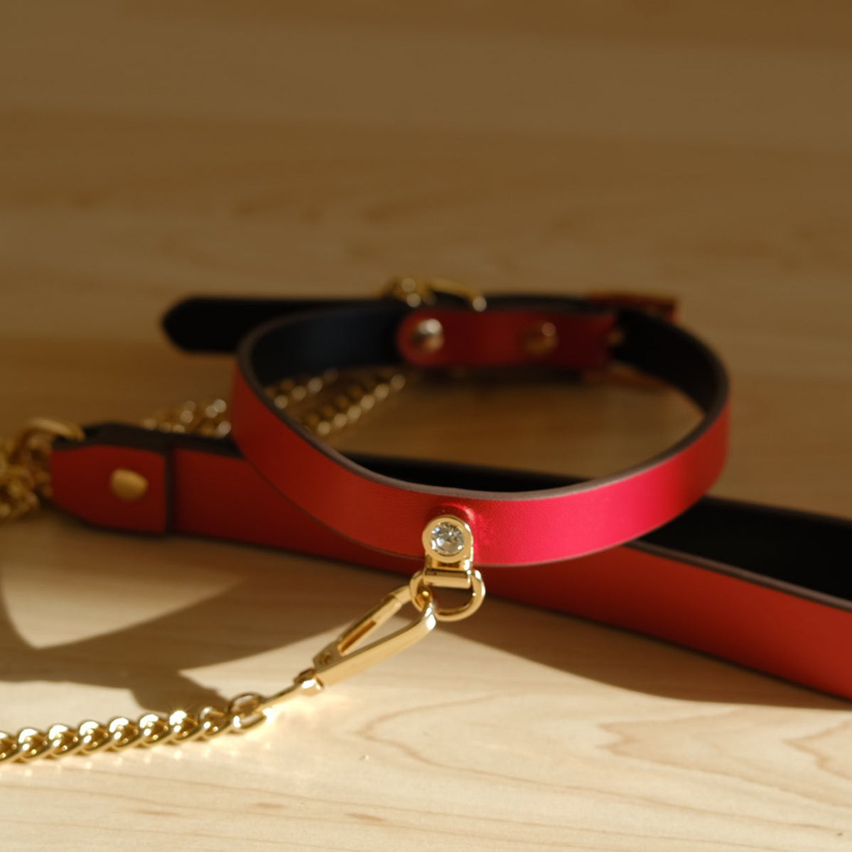 Handmade Shining Stone BDSM Leather Bondage Choker with Leash 4-colors