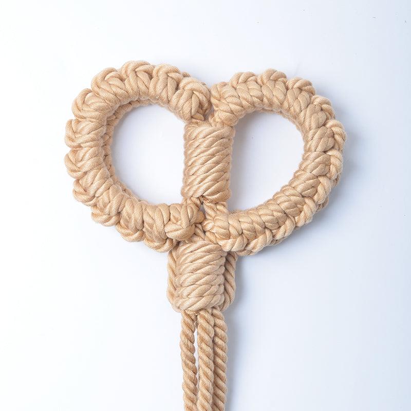 Soft Cotton Rope Bondage Wrist Cuffs with Leash Beige
