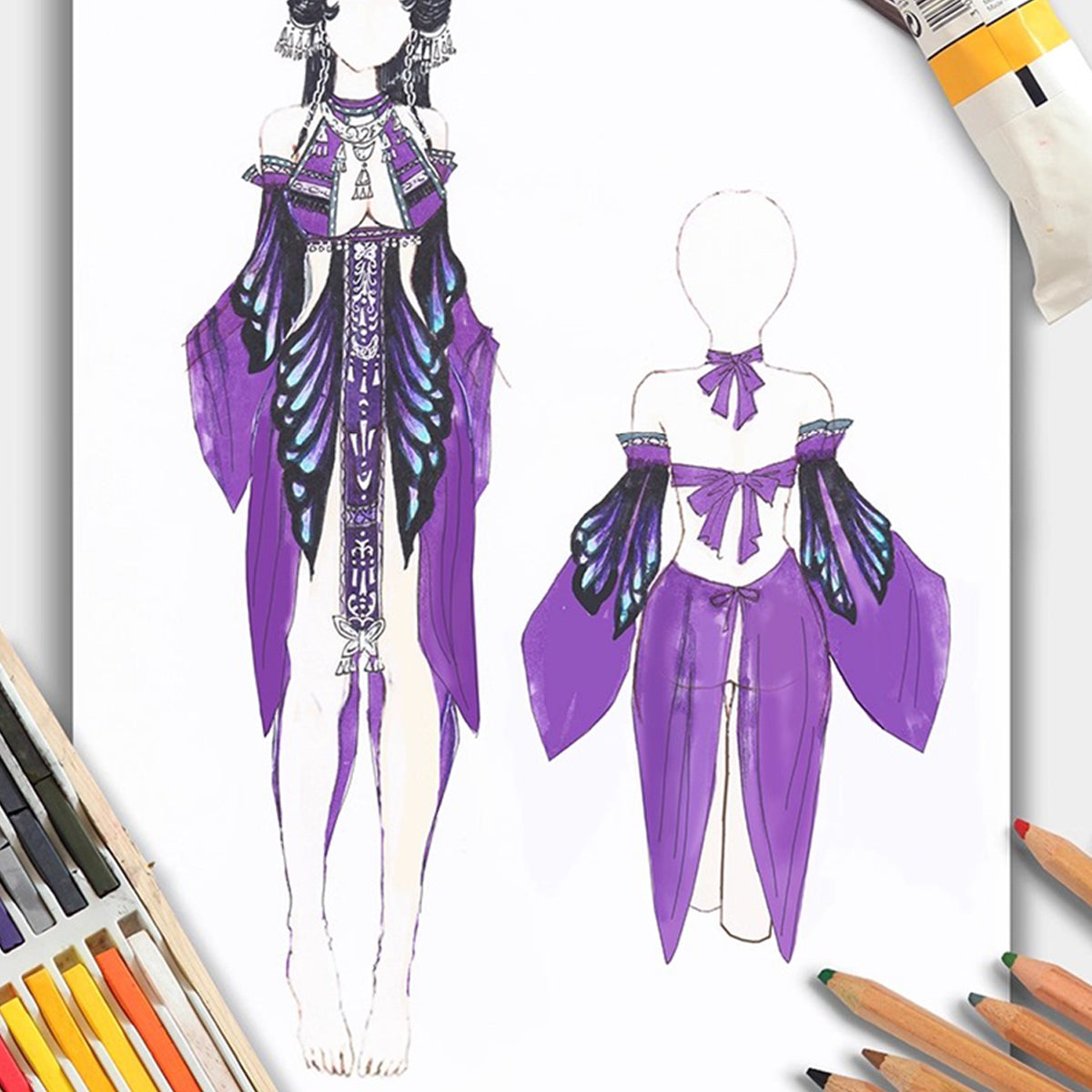 Enchanting Purple Sheer-Sleeve Sexy Chinese-Style Hanfu Dress with Silver Accents