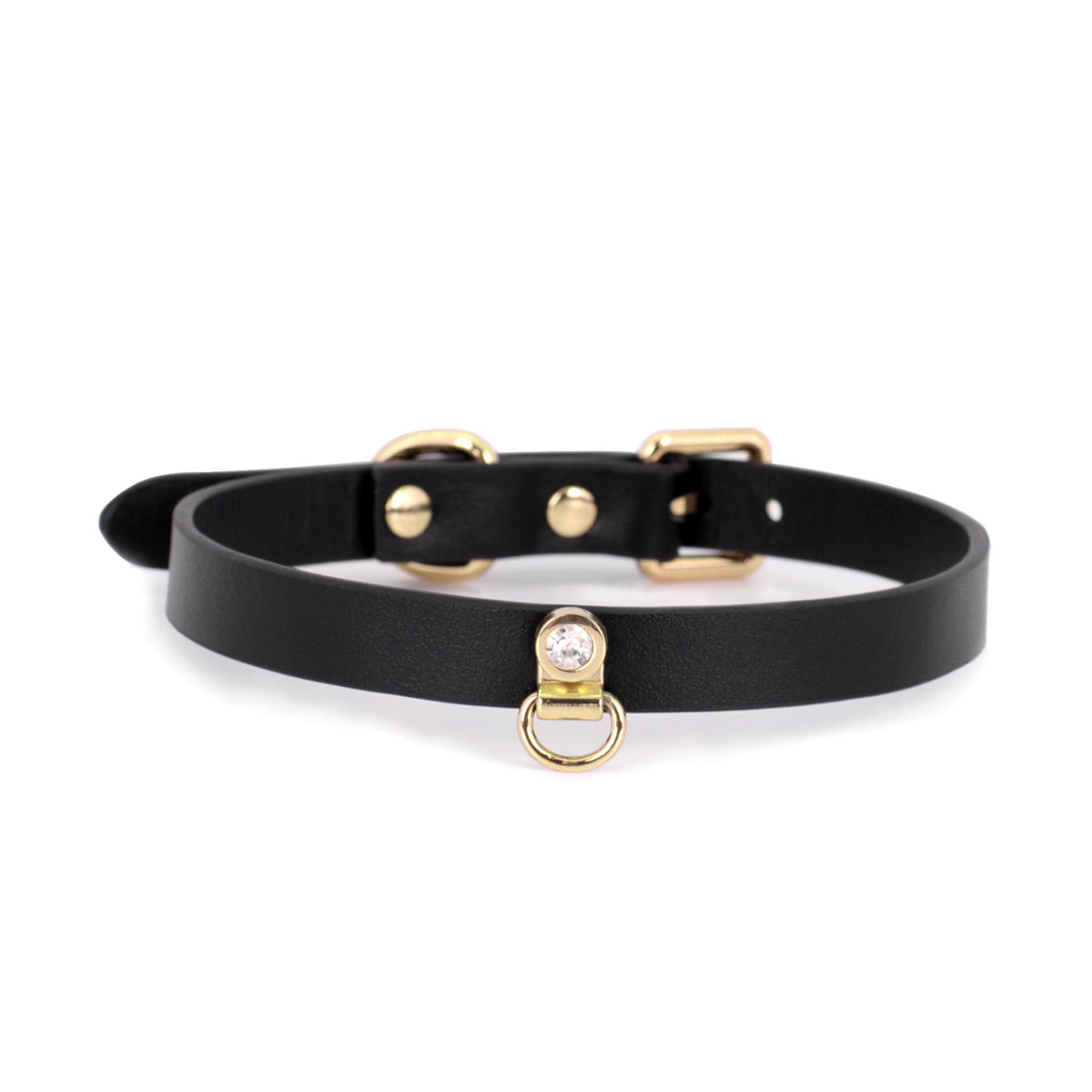 Handmade Shining Stone BDSM Leather Bondage Choker with Leash 4-colors