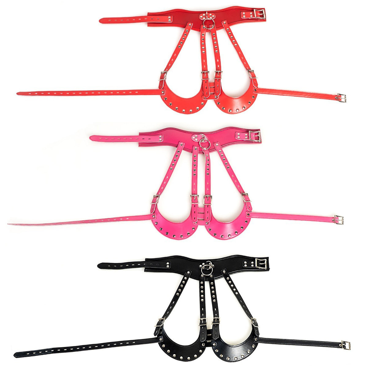 Seductive Studded Open-Bust Harness with O-Ring Collar