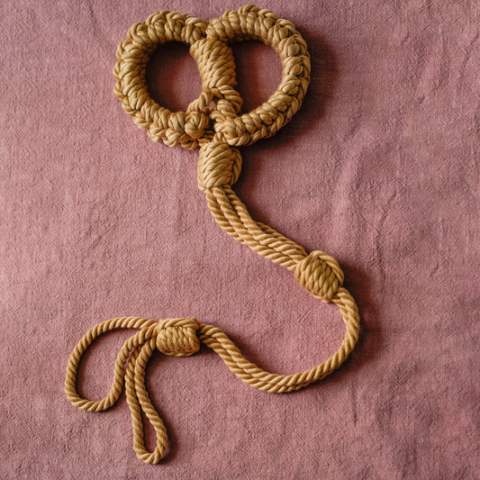 Soft Cotton Rope Bondage Wrist Cuffs with Leash Beige