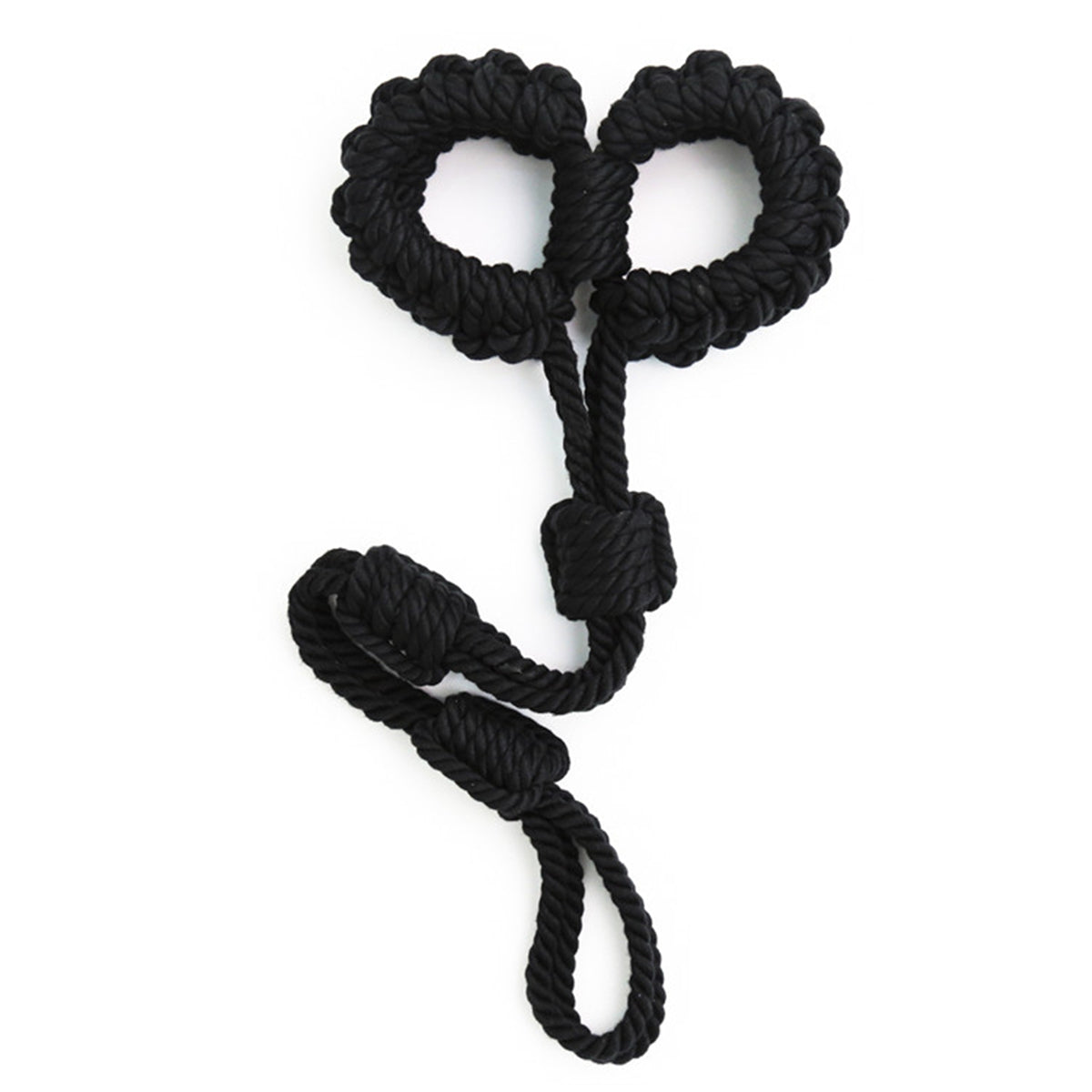 Soft Cotton Rope Bondage Wrist Cuffs with Leash Black