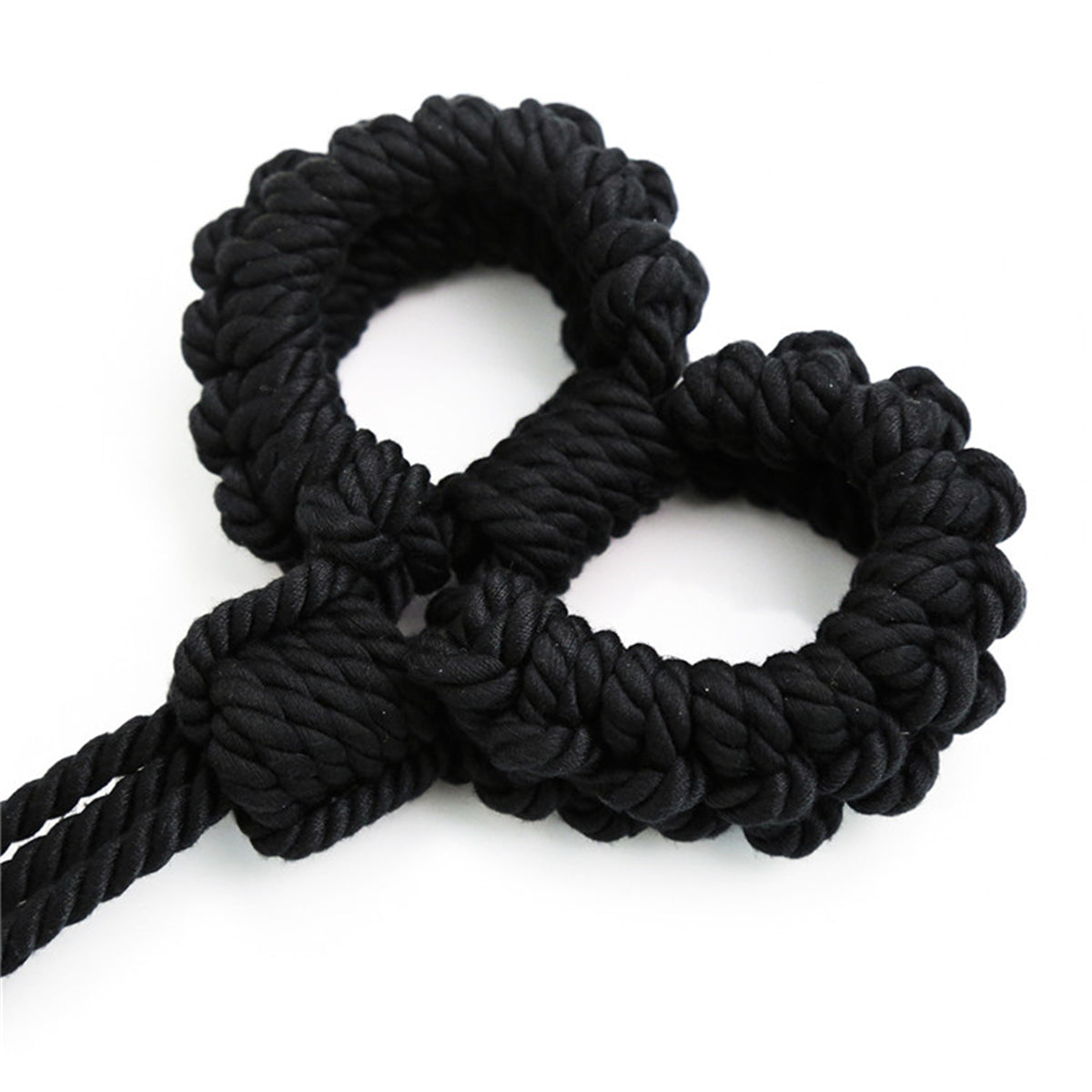 Soft Cotton Rope Bondage Wrist Cuffs with Leash Black