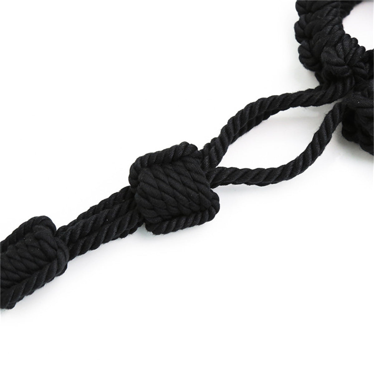 Soft Cotton Rope Bondage Wrist Cuffs with Leash Black