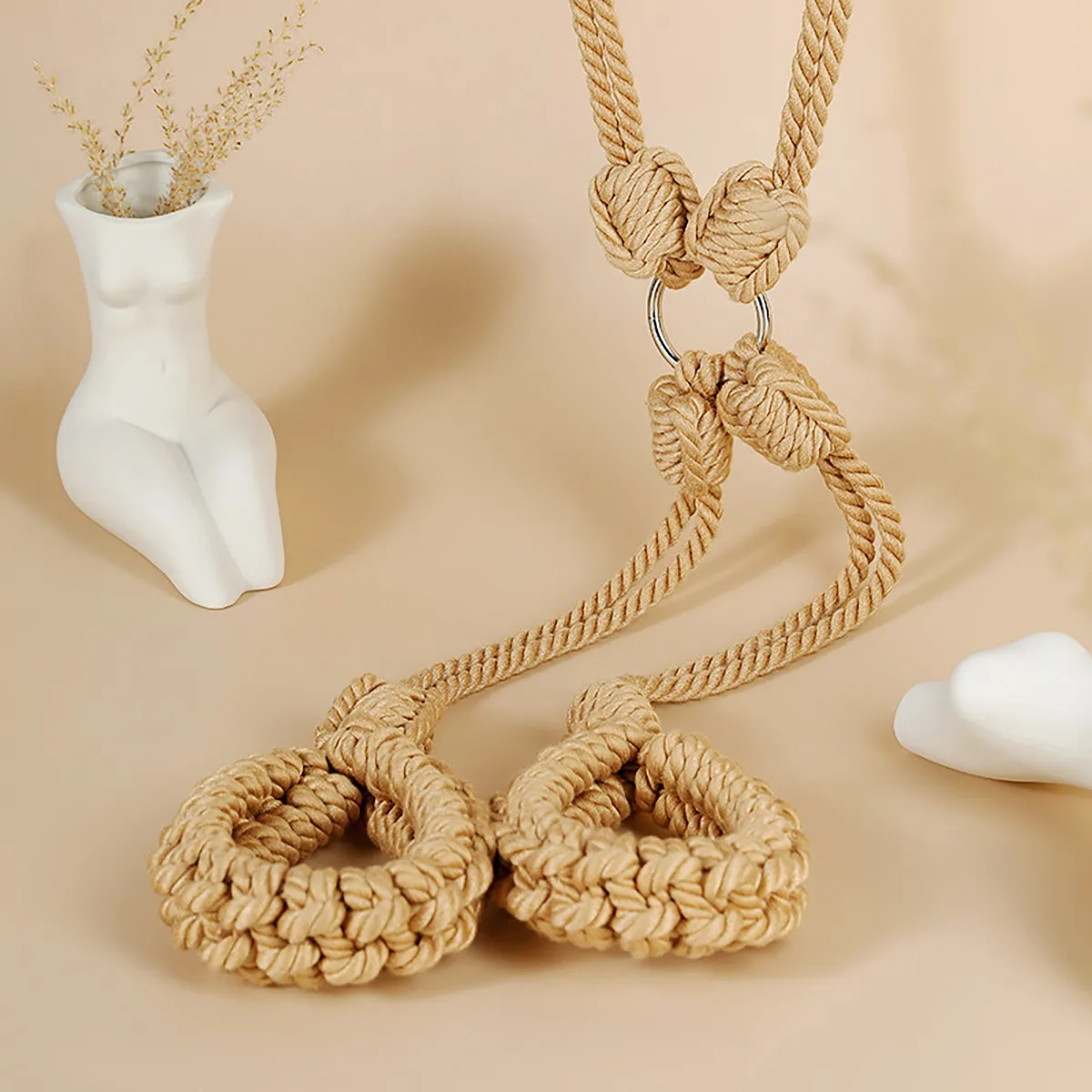 No-Escape Cotton Rope Wrist & Ankle Cuffs Set Beige – Soft to Touch, Hard to Resist