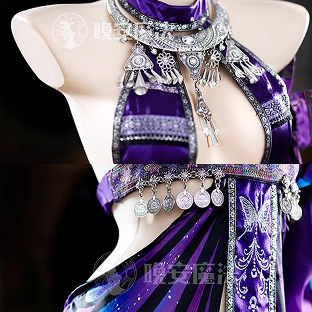 Enchanting Purple Sheer-Sleeve Sexy Chinese-Style Hanfu Dress with Silver Accents
