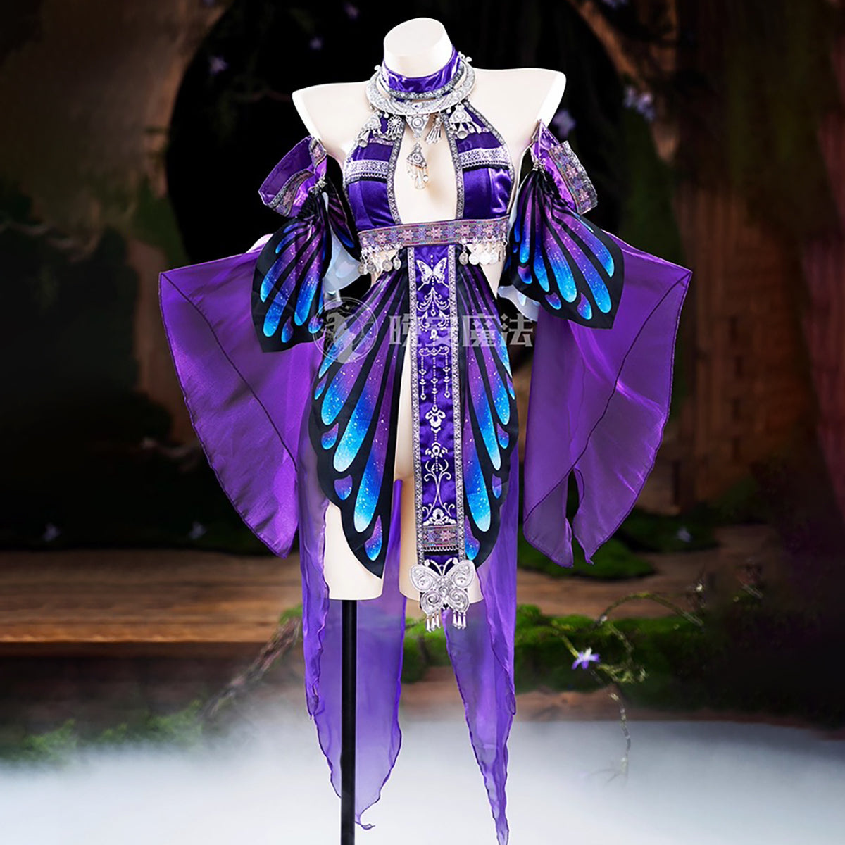 Enchanting Purple Sheer-Sleeve Sexy Chinese-Style Hanfu Dress with Silver Accents