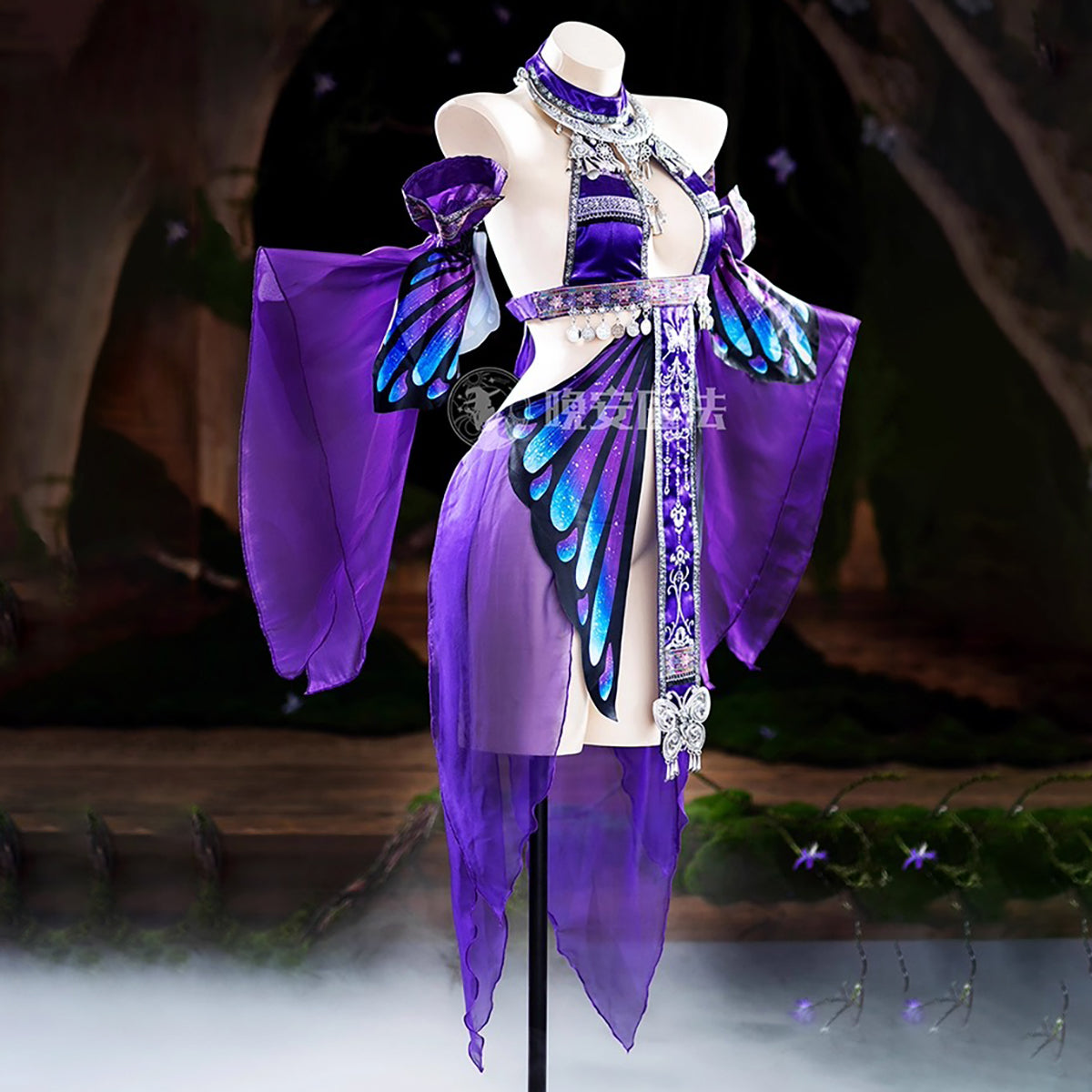 Enchanting Purple Sheer-Sleeve Sexy Chinese-Style Hanfu Dress with Silver Accents
