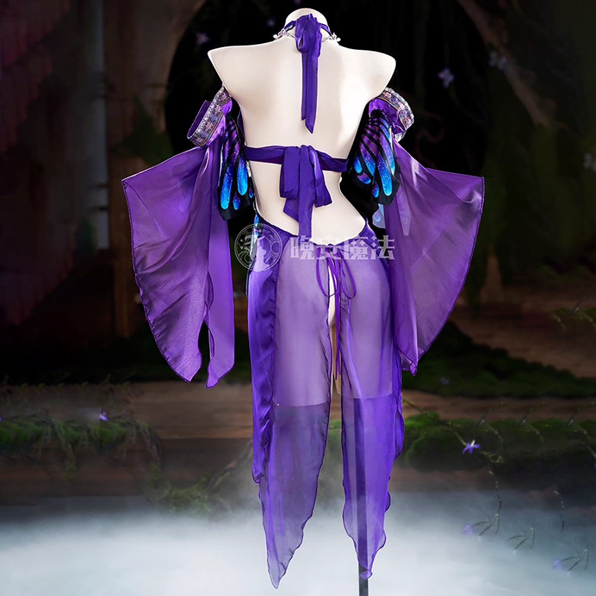 Enchanting Purple Sheer-Sleeve Sexy Chinese-Style Hanfu Dress with Silver Accents