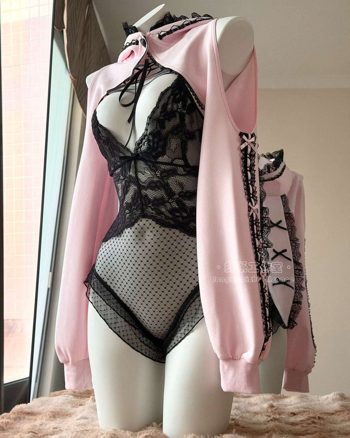 Sweet & Sinful Bunny Lingerie Set | Sheer Lace Leotard & Suspender Skirt