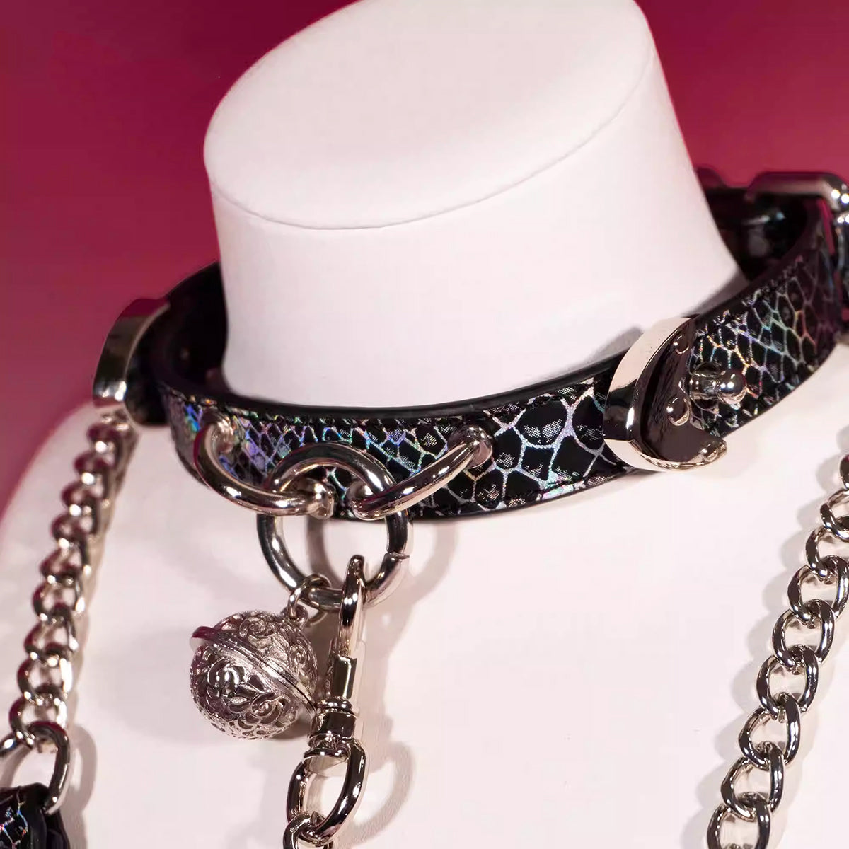 Triple Ring BDSM Collar with Sweet Bell Pink/Black