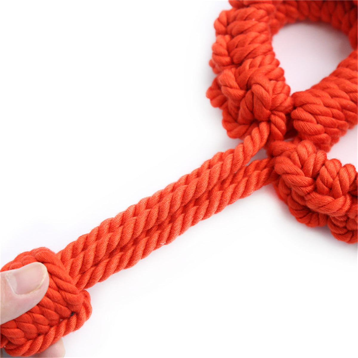 Soft Cotton Rope Bondage Wrist Cuffs with Leash Red