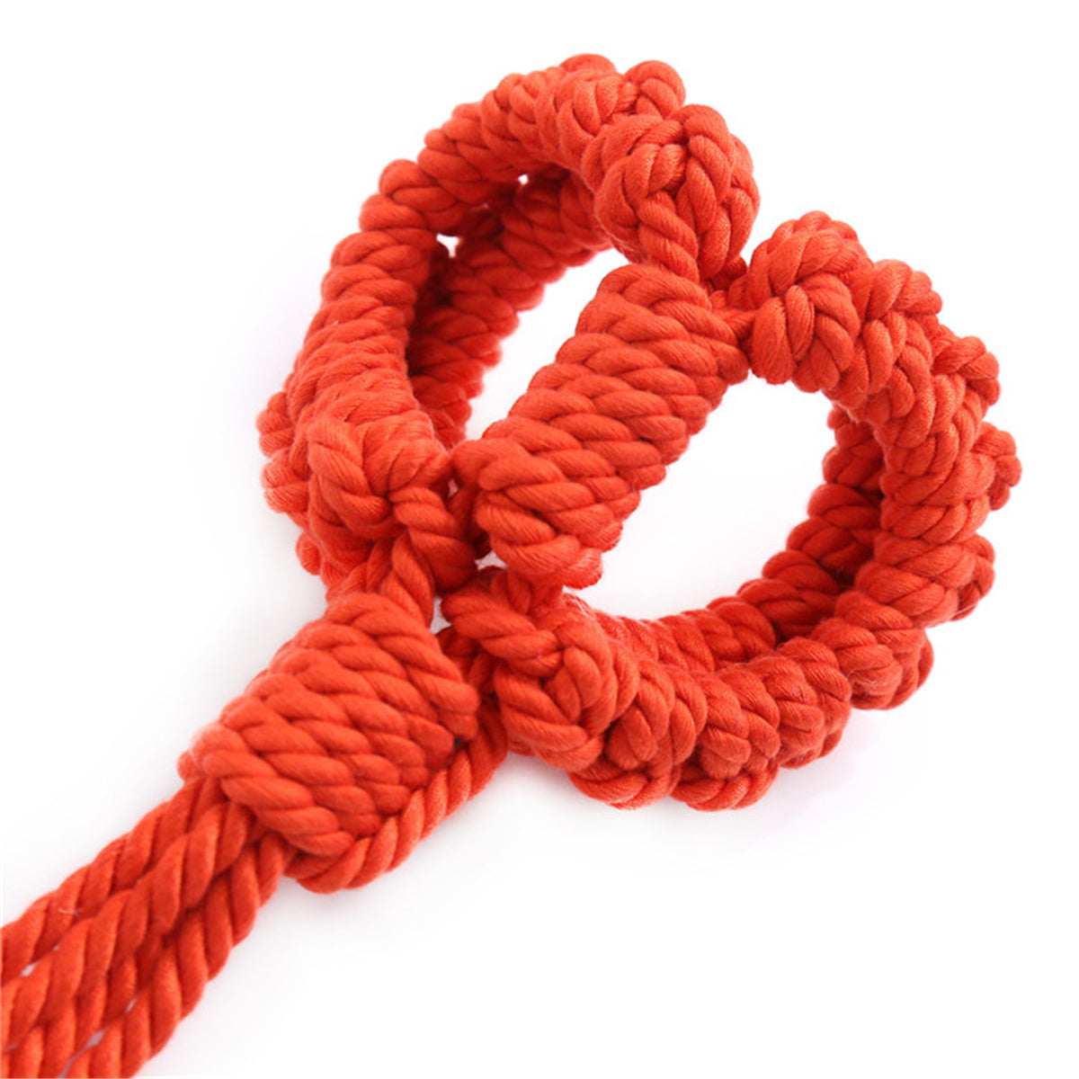 Soft Cotton Rope Bondage Wrist Cuffs with Leash Red