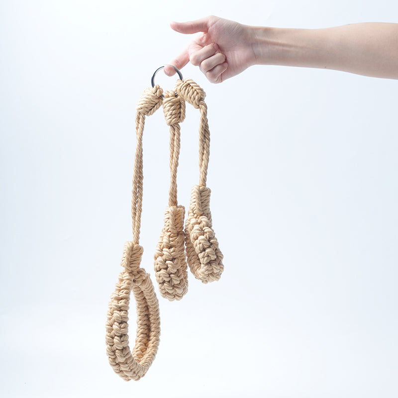 Soft Rope Bondage Collar to Wrist Restraint Set Beige