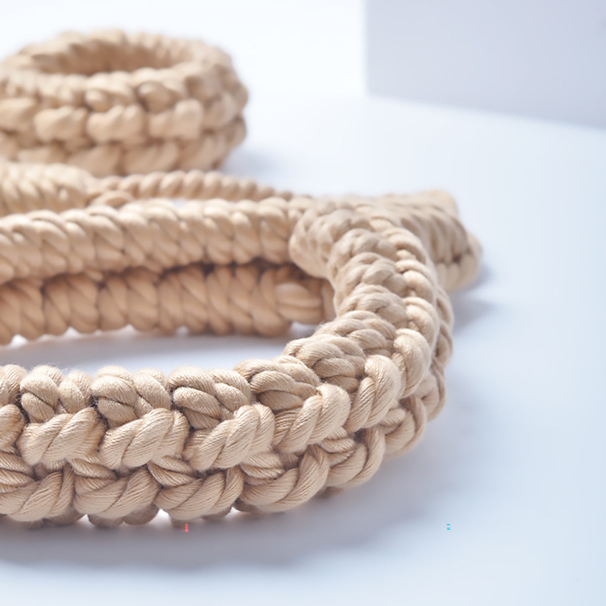 Soft Rope Bondage Collar to Wrist Restraint Set Beige