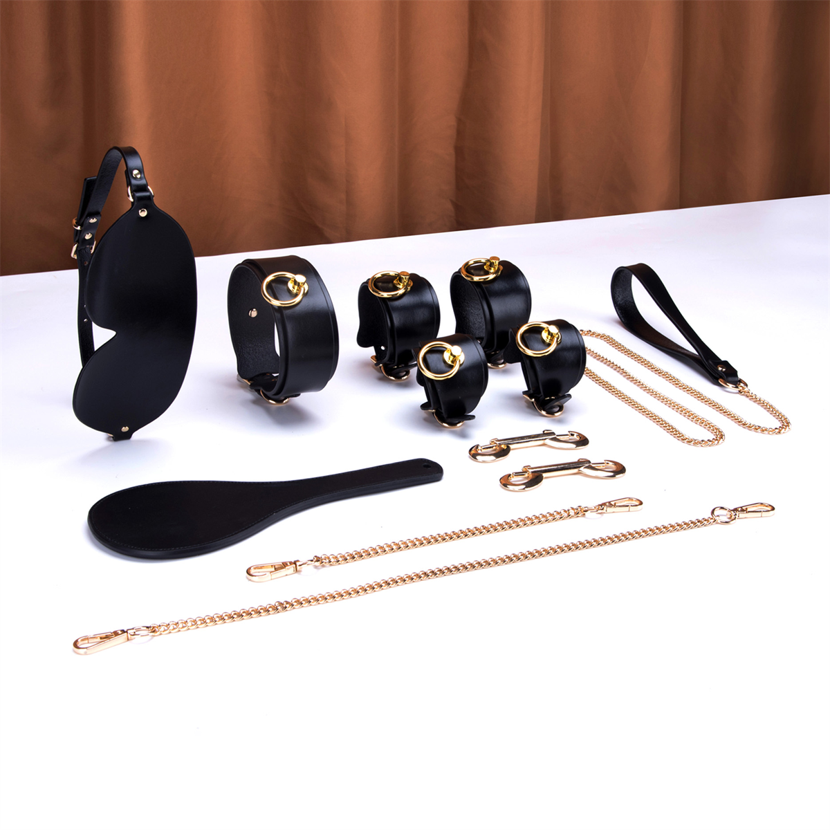 Crazy Wild Deluxe Leather Bondage Restraint Set 6-Piece Black
